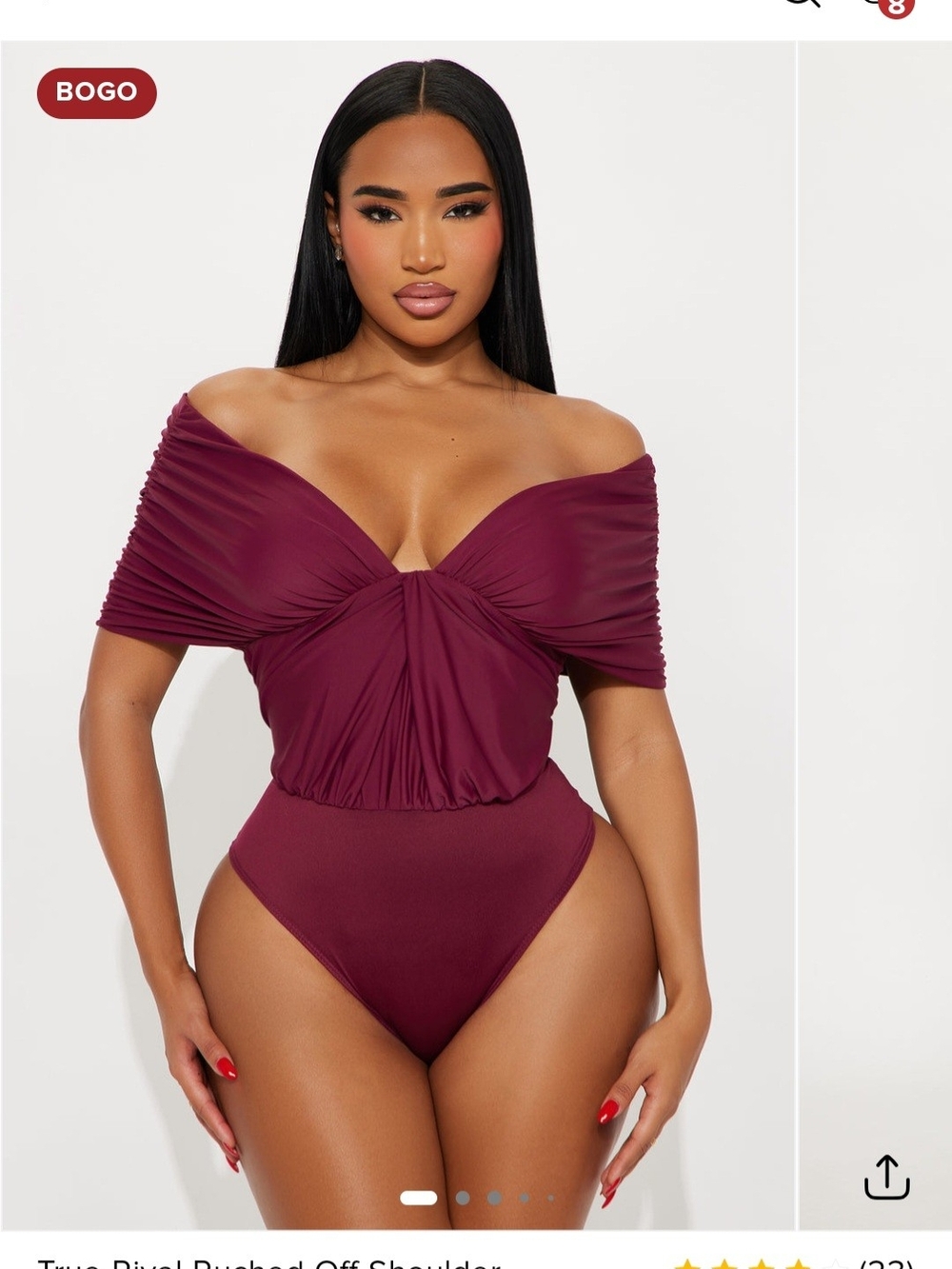 Off-Shoulder Ruched Bodysuit in Deep Wine